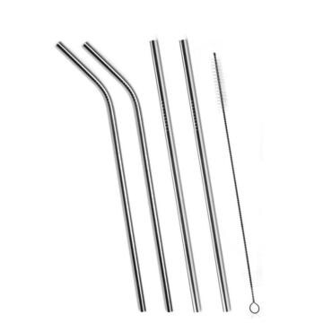 HomeeWare Stainless Steel Straws Drinking Straws Set Of 4 (2 Straight 2 Bent with Cleaning Brush)