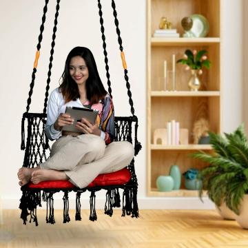 Curio Centre Black C-Shape Cotton Premium Swing with Cushion and Accessories 170 x 69 x 46 cm