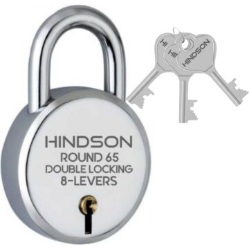HINDSON Lock with 3 Keys, Steel Link Round 65mm Padlock, 8 Levers, Silver Finish