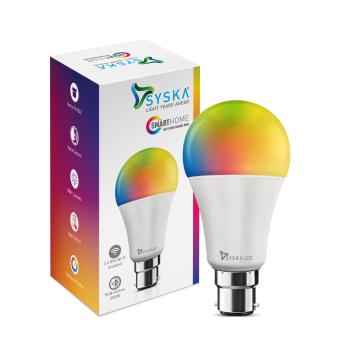 Syska SMW-9W-5C 9-Watt B-22 Wi-Fi Enabled Smart LED Bulb Compatible with Amazon Alexa and Google Assistant (16 Million Colors with Warm White/Neutral White/ Natural White)