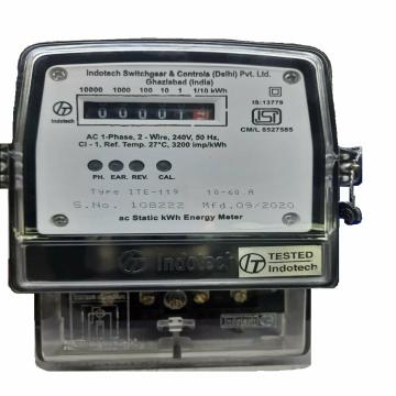 Indotech Creating Lasting Solution Single Phase 5-20A Electronic Energy Meter (Black with Stepper Motor Counter Display)
