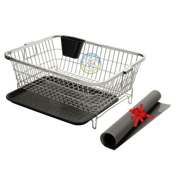 Cosmos Stainless Steel Rectangle Dish Drainer Rack / Basket with Drip Tray & Anti Skid Mat , Dish Rack , Kitchen Rack , 20X16x10 inches (LXWXH) , Size-Medium , Silver (TDDSQ2) (Medium 20x16)