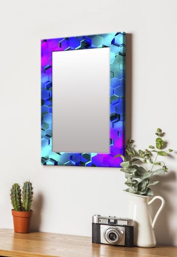 999Store Blue Rectangular MDF 3D Polygon Marble Pattern Printed Wall Decorative Mirror 14 inch x 20 inch (MirrorSMP205)
