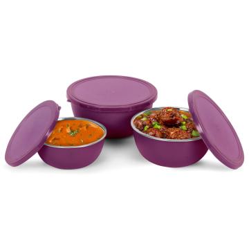 J9 Purple Stainless Steel Microwave Serve and Store Set 600 ml, 800 ml & 1300 ml (Set of 3)
