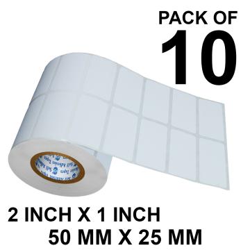 VCR 2 x 1 Direct Thermal Barcode Label Sticker - 2 x 1 inches - 50mm x 25mm - 2 Ups - 2000 Labels Per Roll - Pack of 10 Rolls -White Self Adhesive Sticker for Printing Barcoding Labels 1 inch core