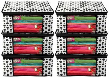 VYORA Saree covers Set of 6 Storage Bags Combo Pack of 6 Garment Organizer (POLKADOT)