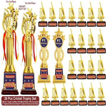 Aark India 26 Pcs Cricket trophies full Set for 1st and 2nd Place+Man of the Match+Player Of The Tournament+ 22 trophies for winner and runner up team players) Award (PC002005)