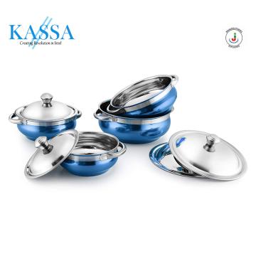 Kassa Stainless Steel Bottom Kitchen Serving, Cooking Bowl Handi Set 4-Pieces (Blue) Induction Bottom Non-Stick Coated Cookware Set (Stainless Steel, 4 - Piece)