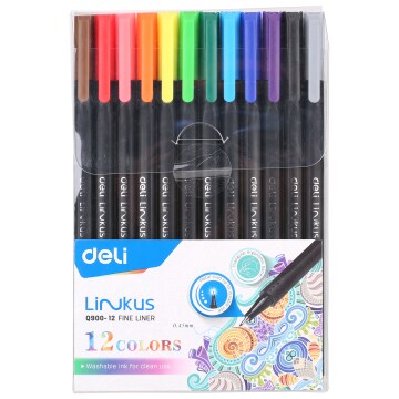 Deli 12 Shades Fineliner Ink Pen for Writing, Calligraphy, Sketching, Mandala, Outer Line,0.45mm Nib