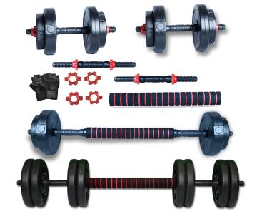 GYM INSANE 12KG 3 IN 1 Convertible Dumbbell Set Barbell Rod kit gloves for home workout & Fitness