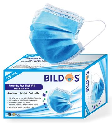 Bildos 3 layer melt blown fabric disposable surgical mask ( Blue, Pack of 100)