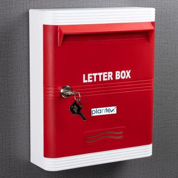 Plantex Virgin Plastic A4 Letter Box - Mail Box/Outdoor Mailboxes Home Decoration with Key Lock (Red & White) - Wall Mount