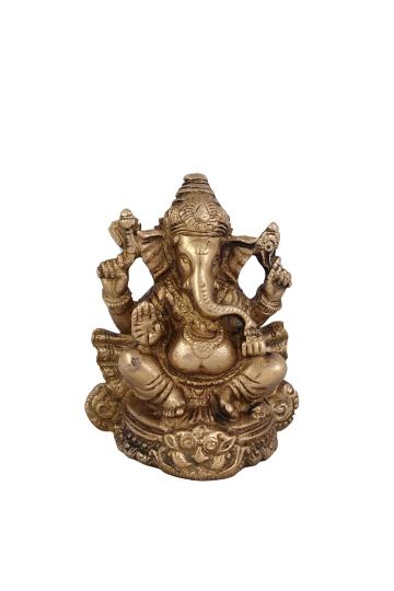 Arihant Craft God Ganesha Idol Handcrafted Showpiece - 10 cm (Brass, Gold)