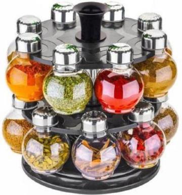 User Choise 360 Degree Revolving Round Shape Transparent Pack of 16 Jar Spice Rack