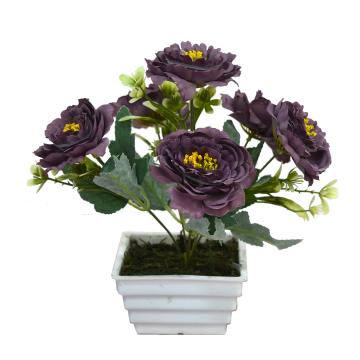 Fancy Mart Artificial Purple Peony Flower in White Topaz Pot 25 x 20 cm (FMDB-6547)