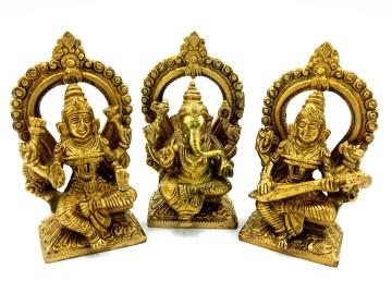 Arihant Craft God Lakshmi Ganesha Saraswati Idols Hand Work Showpiece - 15 cm (Brass, Gold)