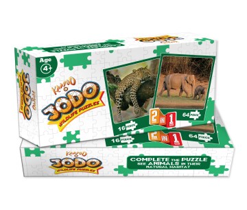 Kaadoo Jodo 2 in 1 Wildlife Jigsaw Puzzle Game (Elephant & Leopard) (16 pcs+64 pcs Puzzle) (3+ Yrs)