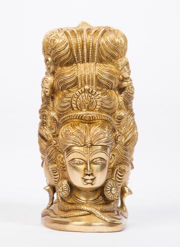 Arihant Craft God Shiva Three Face Idol Handcrafted Showpiece - 10.5 cm (Brass, Gold)