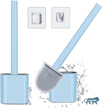 HIC Silicon Toilet Brush with Holder (Made in india Multicolored Pack of 2)