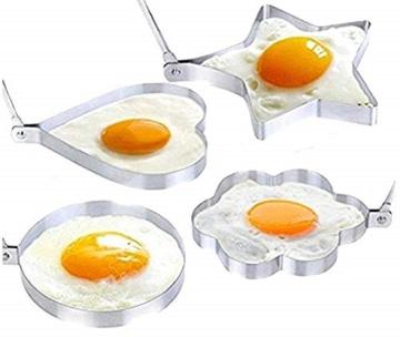 PINDIA Silver Stainless Steel Omlet/Egg Mould Styling Tool, Pancake Ring with Handle (Set of 4 pcs)