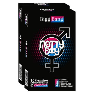 NottyBoy BiggBang 4-IN-1 Condoms - Climax Delay, Ribbed, Dotted & Contoured Condoms - 20 units