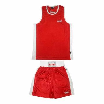 USI UNIVERSAL 409SV(Size 44) Red Polyester and Mesh Fabric Boxing Short and Vest