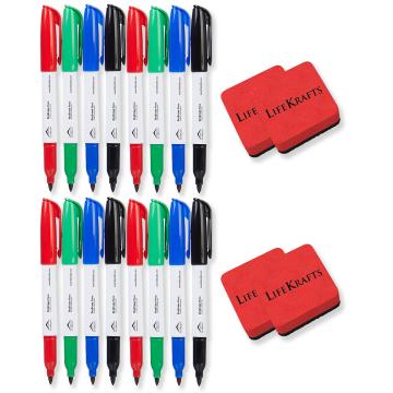 LifeKrafts Dry Erase Marker Pens (Set of 16) with 4 Erasers