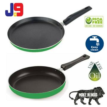 J09 Green Aluminium Non-Stick Dosa Tawa 28 cm & Fry Pan
