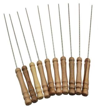 Inditradition Barbecue Skewers for BBQ Tandoor, Grill | Stainless Steel Stick with Wooden Handle, Pack of 10