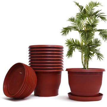 Livzing Flower Pot with Bottom Tray Set - Home Garden Office Plant Balcony Flowering Planter 12-Inches- Brown, Pack of 10