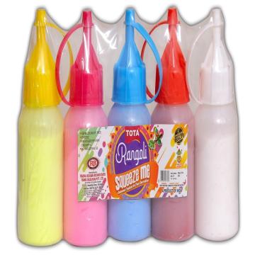 TOTA Rangoli Colour Powder Squeeze Bottles for Floor Decoration- Set of 5 (80 Gm Each) -400 Gm
