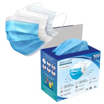 QUARANT 3 Ply Protective Surgical Face Mask with Adjustable Nose Pin (Free Size, Blue, Pack of 100)