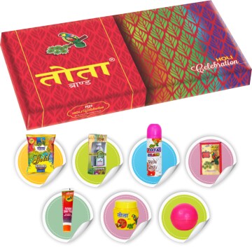 Tota Natural and Herbal Long Gift Pack with Gulal and Other Holi Accessories for Holi (Pack of 9)