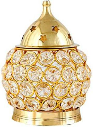 Fashion Bizz Gold Brass Crystal Akhand Diya 13 cm x 8 cm