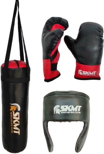 Skmt Kids Boxing Kit - Black Filled Punching Bag, Gloves, Headgear (Pack Of 3)