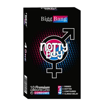 NottyBoy BiggBang 4-IN-1 Condoms - Climax Delay, Ribbed, Dotted & Contoured Condoms - 10 units