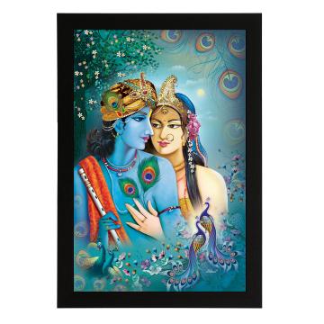 Masstone Radha Krishna UV textured Framed Digital Reprint Painting 20 inch x 14 Inch
