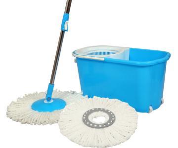 Esquire Classic Spin Mop Blue Bucket Set with Pull Handle, Wheels and Additional Micro Fiber Refill