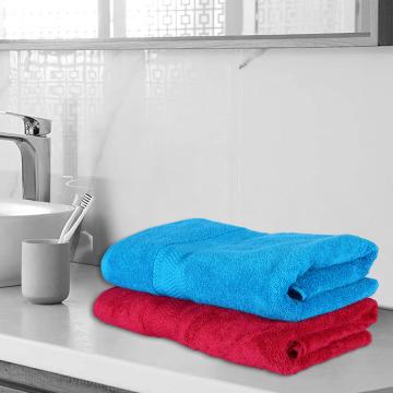 Justoriginals PCBT0CTNASTMC2151 Blue And Red Cotton Bath Towels - King (Pack of 2)