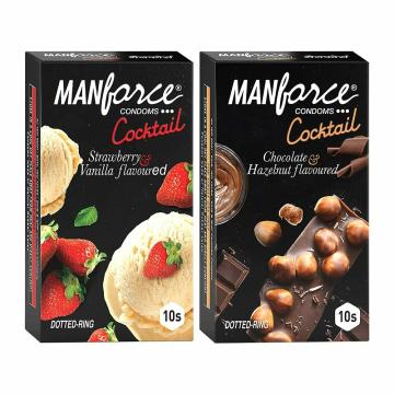 MANFORCE Hazelnut & Chocolate and Strawberry & Vanilla Condoms, 10 pcs x Pack of 2