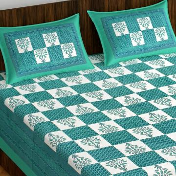 THE HOBBY BOUNTY Cotton Double Bedsheet King Size 2 Pillow Covers Jaipuri Sanganeri Printed Multi Color 110 TC