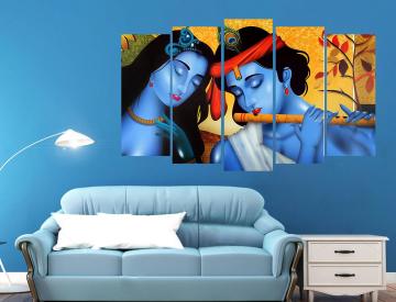 KYARA ARTS Multiple Frames Beautiful Radha Krishna Wall Painting for Living Room Home decor, Bedroom, Office, Hotels, Drawing Room Wooden Framed Digital Painting (50inch x 30inch)77