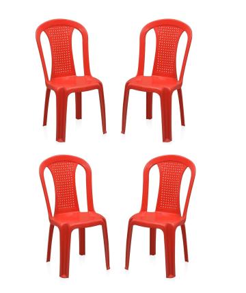 HOMIBOSS Plastic Armless Dining Chair for Home and indoor outdoor Red set of 4 Pcs