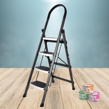 Plantex Grey & White High Grade Heavy Steel Folding Ladder with 4 Anti Skid Steps for Home