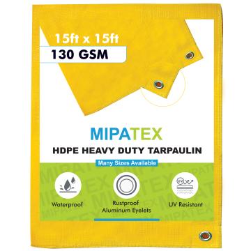 Mipatex Tarpaulin Sheet Waterproof Heavy Duty 15ft x 15ft (130 GSM) Yellow