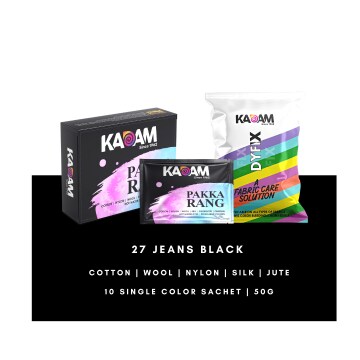 KADAM Fabric Dye Colour, Shade 27 Jeans Black, Pack of 10 Single Color Pouches