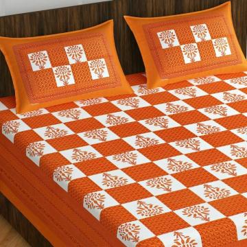 THE HOBBY BOUNTY Cotton Double Bedsheet King Size 2 Pillow Covers Jaipuri Sanganeri Printed 110 TC