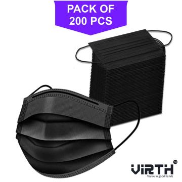 Virth Disposable Black Surgical Mask With Nose Pin (200pcs)
