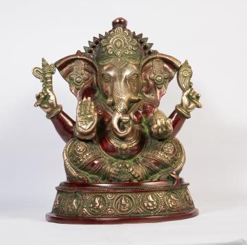 Arihant Craft Hindu God Ganesha Idol Statue Hand Work Showpiece - 29 cm ( Brass, Red, Green )