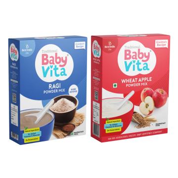 Babyvita Ragi & Wheat-Apple Powder Mix Combo Cereal (200g Each, Pack of 2, 6+ Months)